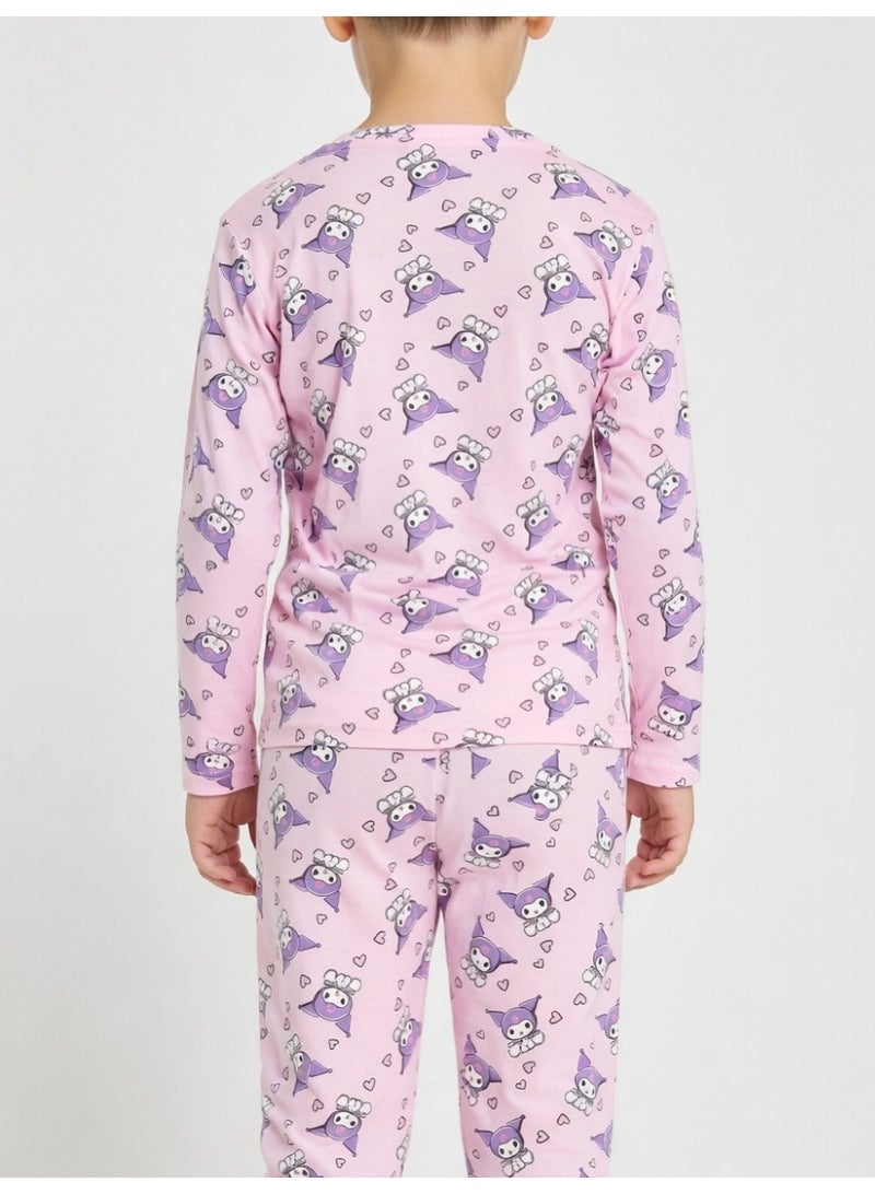 Kuromi | Girls Long Sleeve T-Shirt & Pant Set | Pink - Image 4
